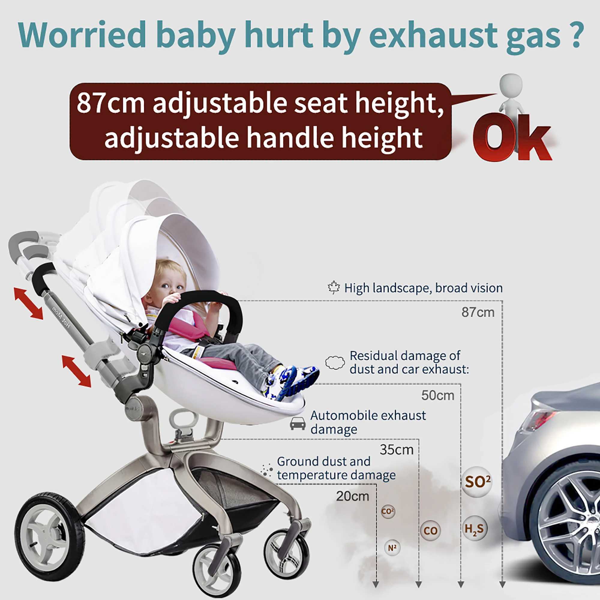 Hot Mom F22 baby stroller 3-in-1 adjustable seat aluminum frame solid rubber tires rain cover mosquito net large storage basket W250411