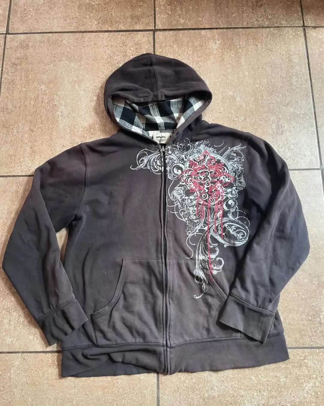 European and American Streetwear Y2K Gothic Print Haruku Loose Zipper Large Hoodie Sportswear Couple Top