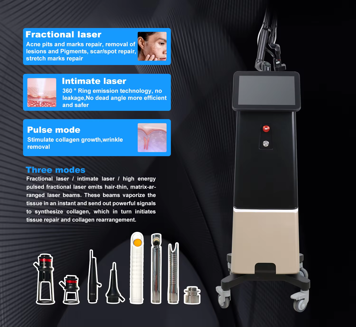 Professional Co2 laser portable fractional laser CO2 skin wrinkle removal acne removal stretch mark rejuvenation instrument