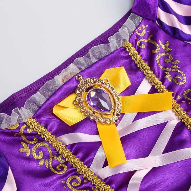 Disney Long haired princess dress girl with purple puff sleeves role-playing tangling costume Halloween Vestido childrens birthday ball costumeXJ25041