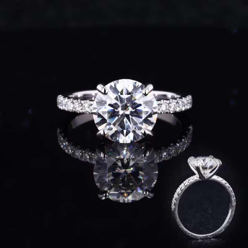 Starsgem White Gold 14k Gold 9.0mm 3cts Round H A Cut White Moissanite Ring for Engagement