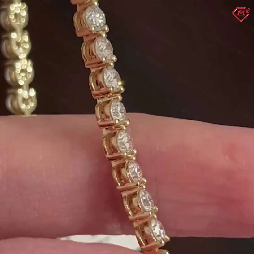 Hiphop Tennis Bracelet 3MM S925 Custom 14K Gold Plated 4 Prong Vvs Iced Out Moissanite Tennis Bracelet