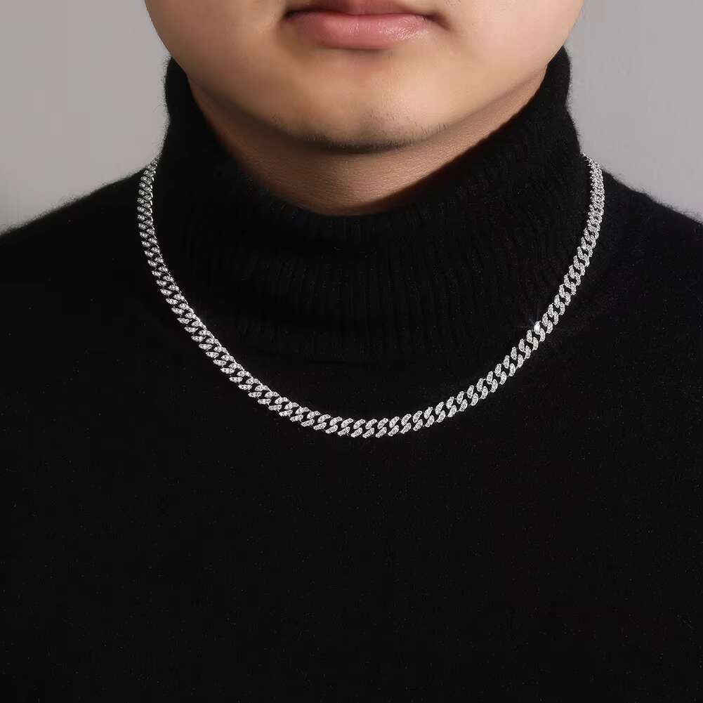Boutique 6MM Cuban Chain Pure Sier Pyroxene Hiphop Jewelry Men's and Women's Necklace Bracelet Wedding Religion