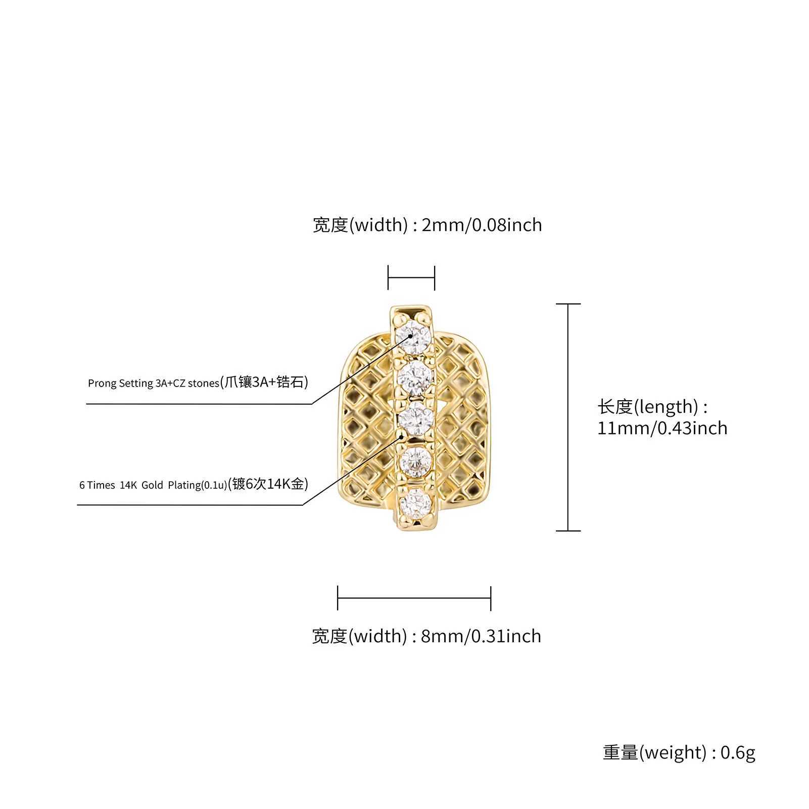 Rachelz Hip Hop Stand Bar Zircon Teeth Grillz 14K Gold Plated Long Rod CZ Stone Teeth Hat W250412