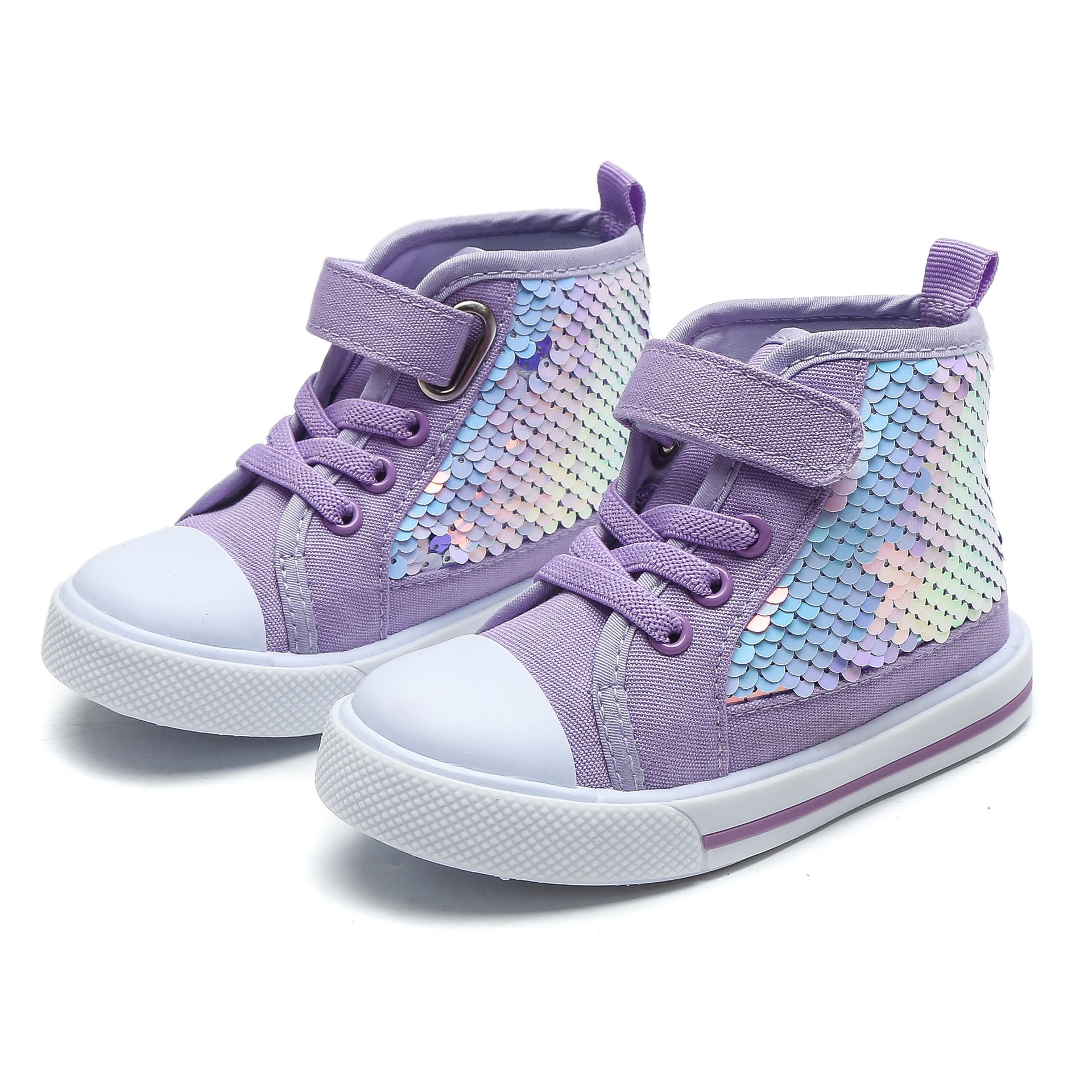 Toddler High Top Canvas Shoe Trendy Girls Shoes Sequin Sneakers Princess Shoe Casual Board Shoes Shiny Kid Shoes Sizes 21 - 27 K0236