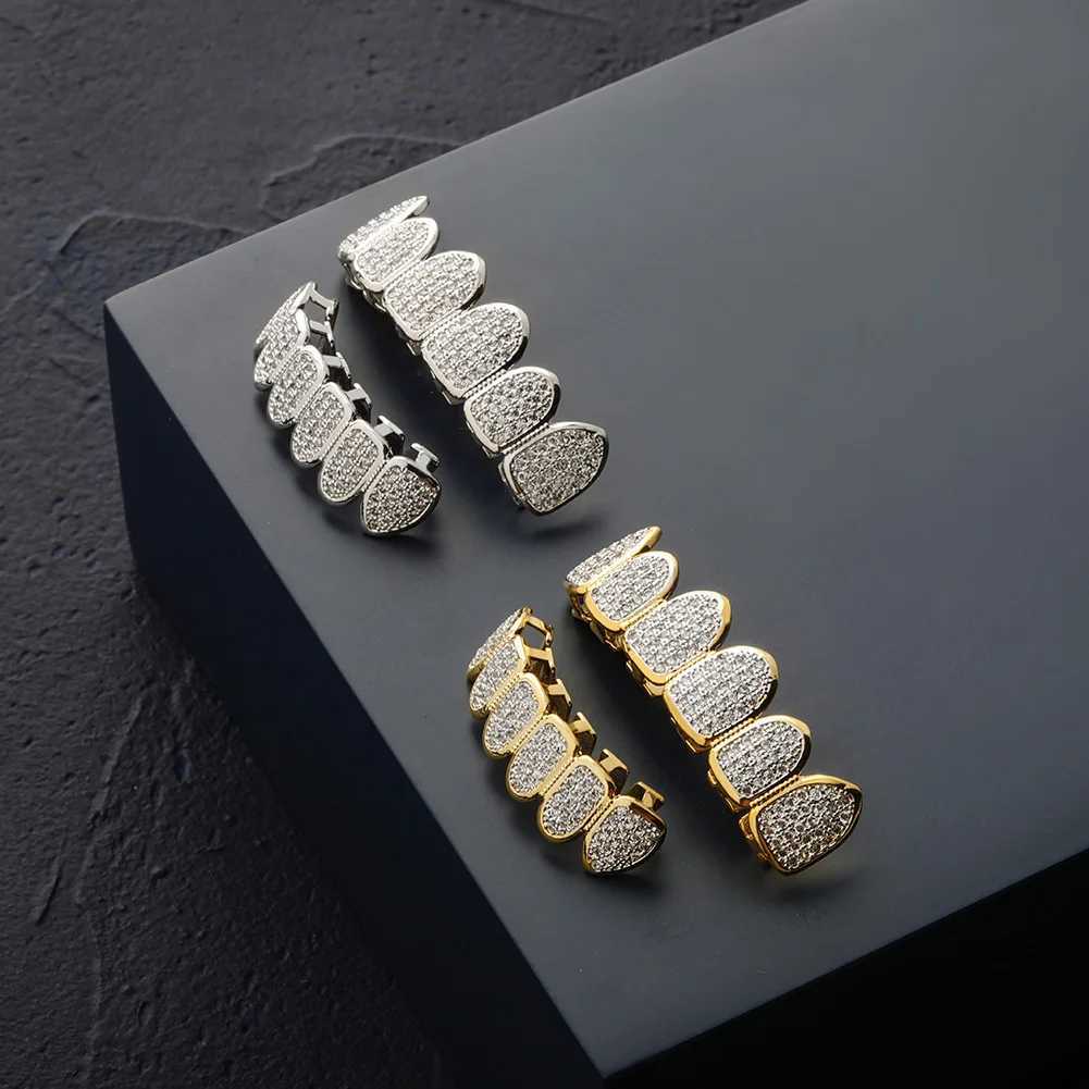 TOPGRILLZ Hip Hop Gold Color Plated Teen Grillz Caps CZ Micro Pave Exclusive Luxury Top and Bottom Gold Grillz Set Shipped from the United States W250
