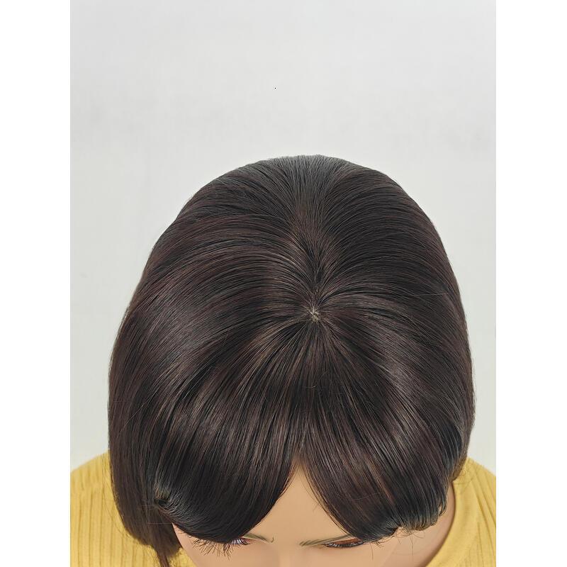 Medium-length straight hair fully hined 14 inches heat-resistant fiber high temperature silk dyeable and permable bangs synthetic wig Short Bob for en