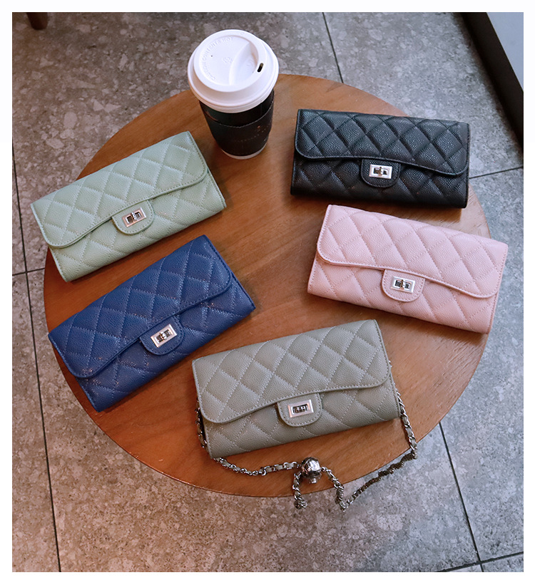 Genuine leather long women's wallet new style crossbody small bag chain bag cowhide wallet with multiple card slots