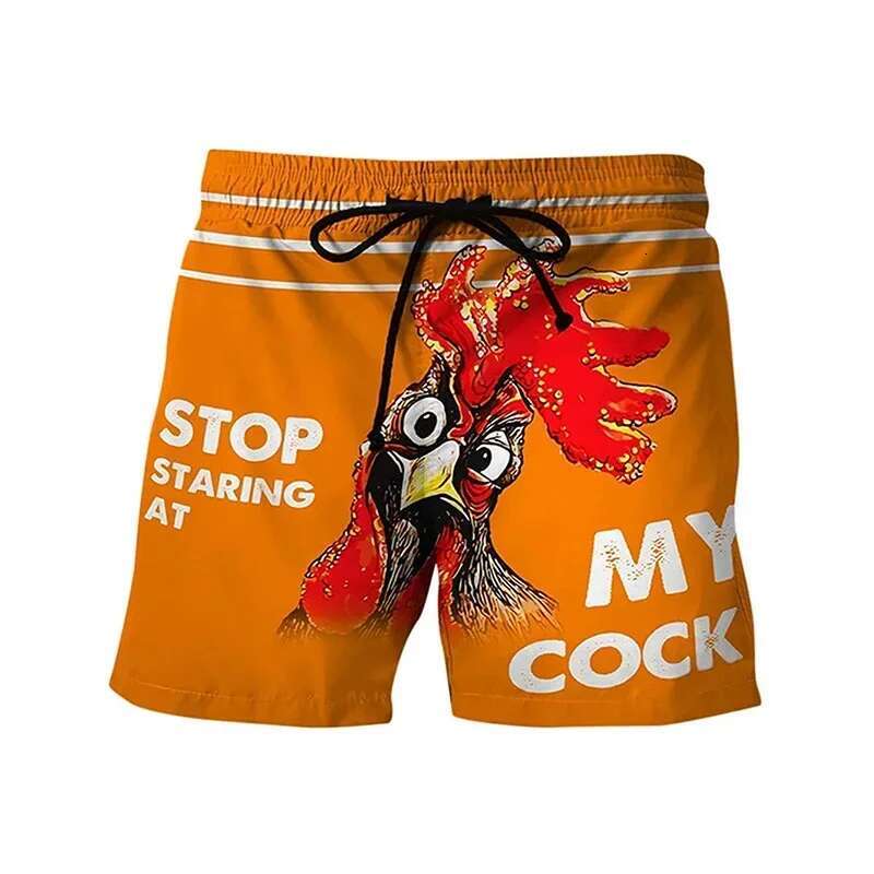 Funny Chicken Swimming Crab 3d Printed Surfing Board Banana Beach Shorts Men's Swim Briefs Boy Trunks