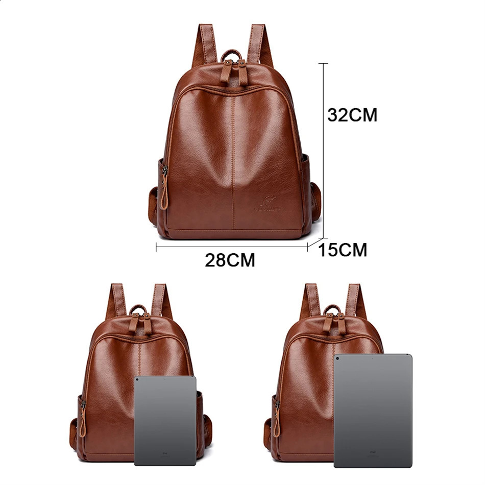 Fashion Casual Women Backpacks er Large Capacity Teenagers School Bags High Quality Soft Leather Ladies Travel Bags 250407