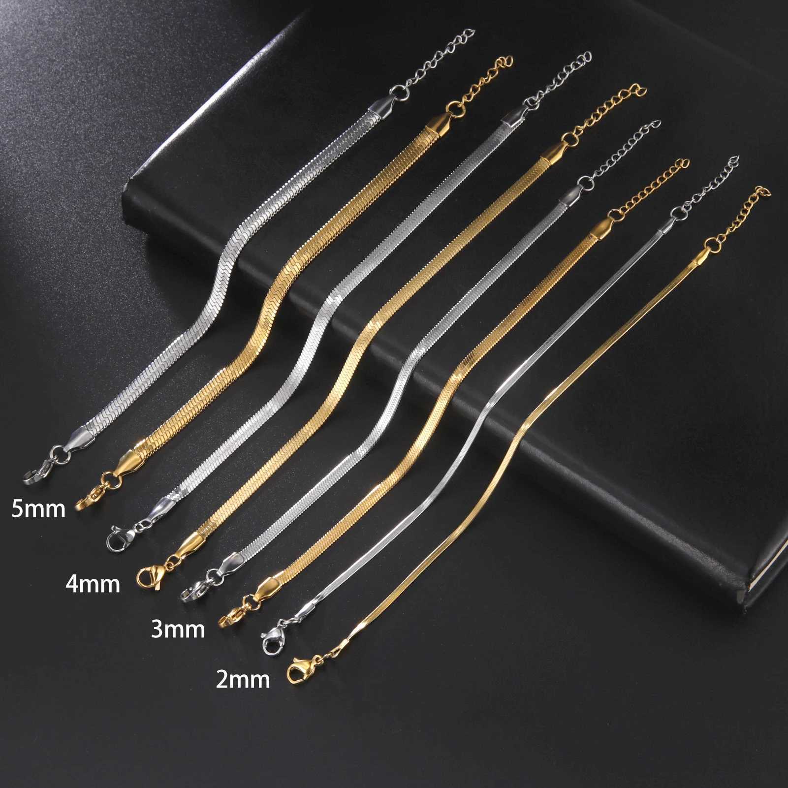 Skyrim Trendy Classic Snake Chain Bracelet Gold Color Width 2/3/4/5MM Stainless Steel Chain Bracelets For Women Men JewelryC250411