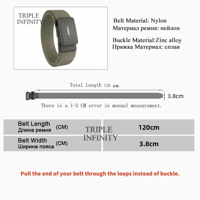 Metal Automatic Buckle Nylon Tactical Belts For Men Adjustable Trousers Waistband Outdoor 3.8cm Width Sports Belt Quick Dry 250407