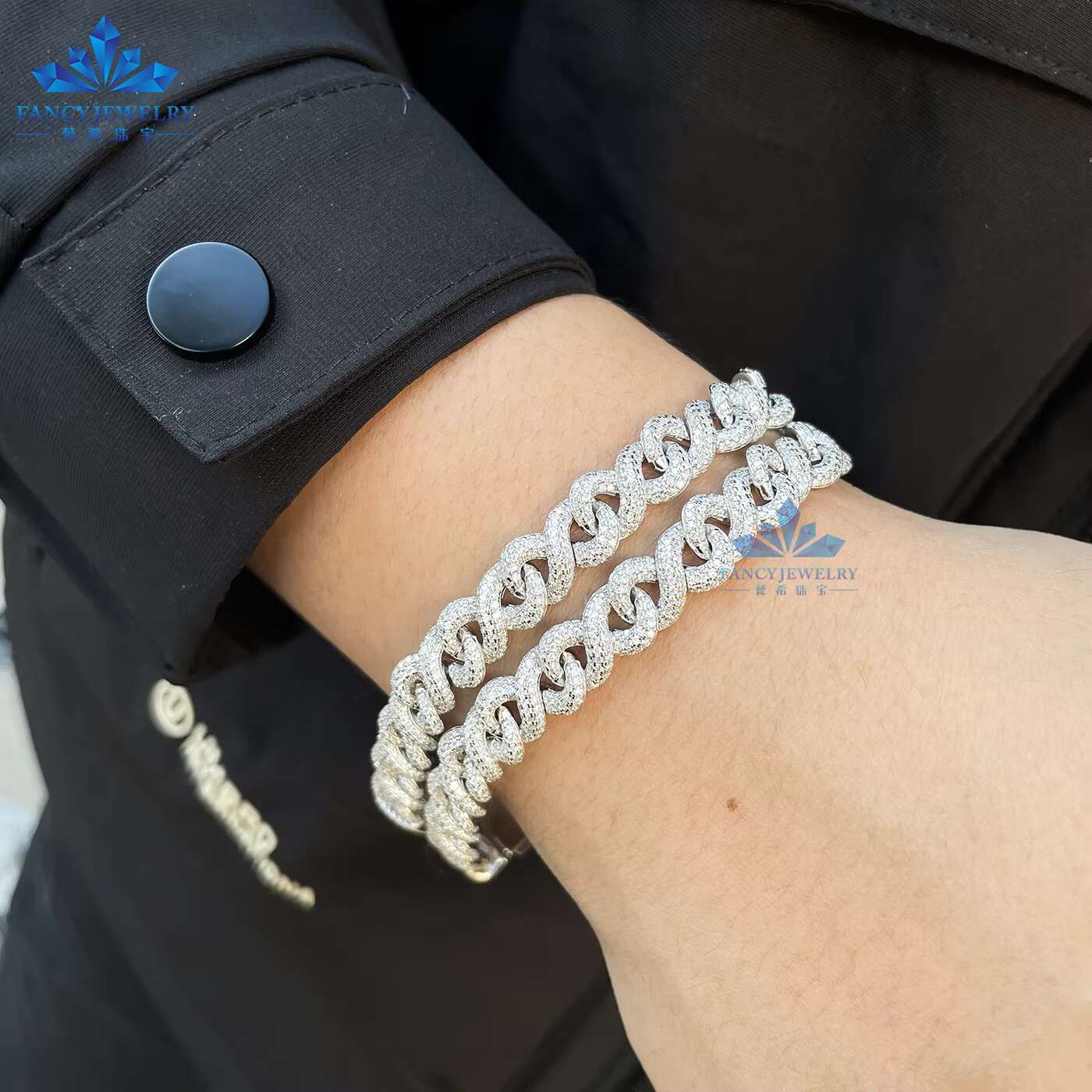 Wholesale Price Cuban Link 925 Sterling Silver 8mm Iced Out Moissanite 8 Shape Design Cuban Chain Bracelet Men Gift Parties