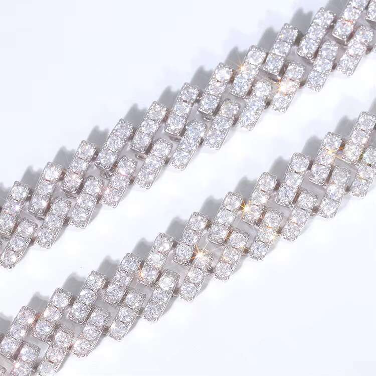 Wu Zhou Customized Hiphop Style Single Row Chain Sterling Silver VVS Top Quality Moissanite Cuban Chain Link for Rapper Jewelry