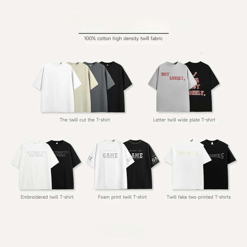 Designer Twill Fabric Minimalism Blank T-Shirts Men 250Grams Distressed Collar 100% Cotton Oversized Tshirts