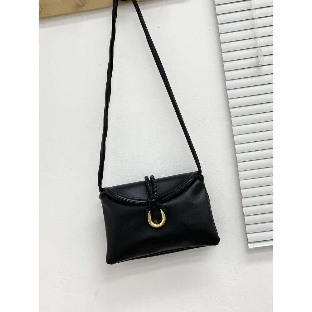 24 New Vegetable Tanned Cowhide Woven Rope Buckle Single Shoulder Crossbody Bag, High-End Texture Women's Hand-Held Armpit Bag