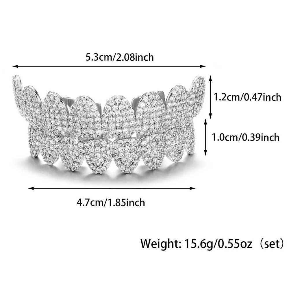 D Z Fashion Dental Grill Set Suitable for Women Full Bright Micro Zircon Copper Top and Bottom Teeth Grill Hip Hop Fashion Jewelry W250412