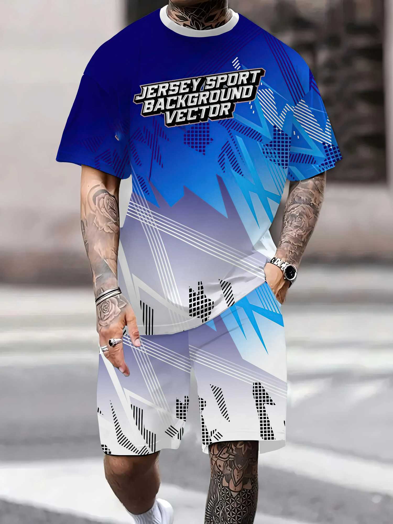 2015 Summer 3D Two Piece Mens Sweatshirt Comfortable Round Neck T-shirt Casual Short Sleeve SetXJ250412
