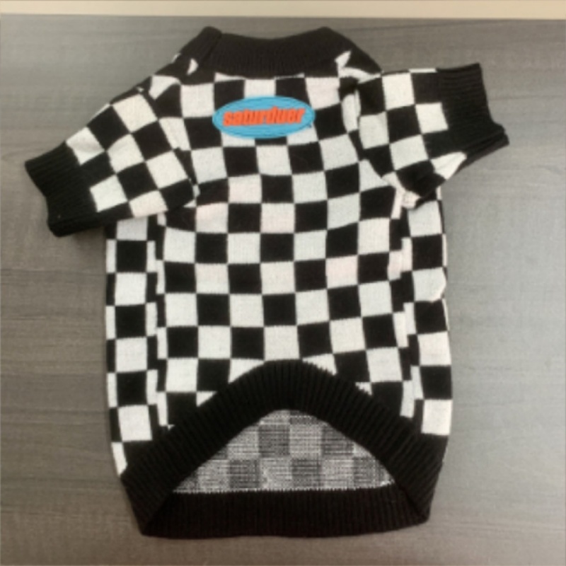 Fashion Black and White Checkerboard Pet Sweater, Warm Knitted Fabric, Trendy Design, Soft & Comfortable, Dog Cat Clothing, Multiple Sizes, Stylish Pe - view 7