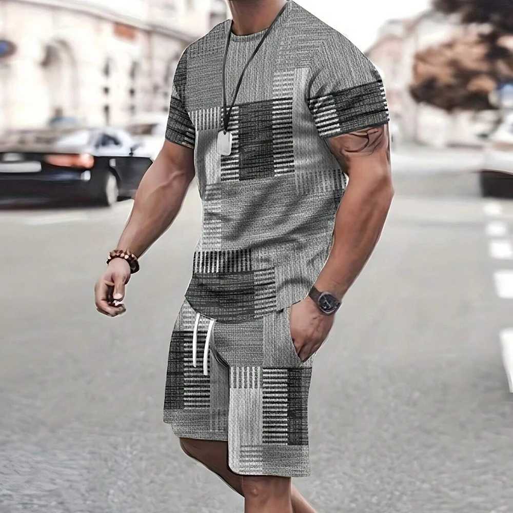 Fashionable new mens sports shirt short sleeved set casual T-shirt set retro cool breathable summer two-piece setXJ250412