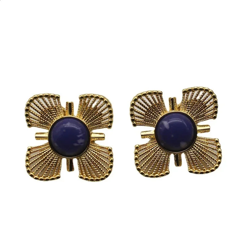 European and American floral blue retro niche jewelry ear clips 250409