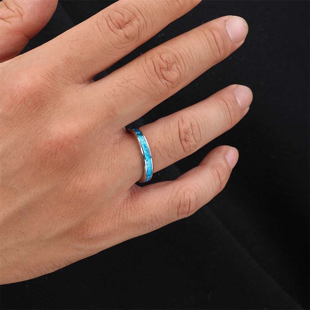 Elegant blue opal ring suitable for women the smallest stainless steel party wedding ring simple fashionable jewelry girl gift 2024XJ250412