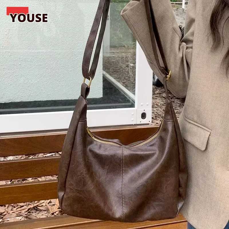 PU Leather Commuter Fashion Vintage Casual Tote Bag Messenger Bags Crossbody Bags for Women Texture Large Capacity TemperamentT2511112