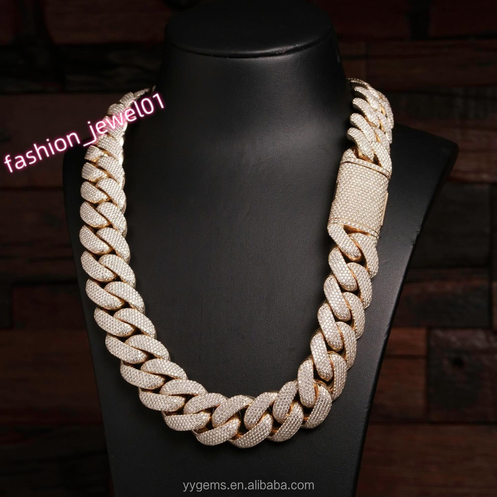 Luxury Rappers 25MM Heavy Iced Out Chain 925 Silver Set Moissanite White Gold Plated Cuban Link Chain Mens Hip Hop Miami Chain