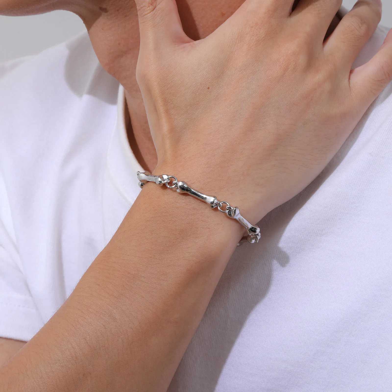 Bone Chain Link Bracelets for Men Boys22CM Metal Chain Wristband with OT BuckleNew Hiphop Jewelry Anniversary Birthday GiftsC250411