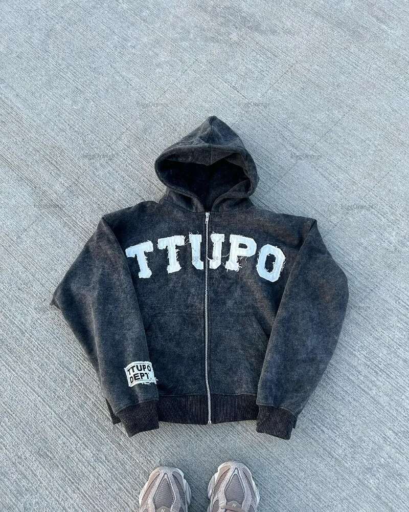 High Street Jacket Haruku Casual Wear Fashion Brand Oversized Hoodie Retro Letter Embroidered Zipper Sweatshirt Men