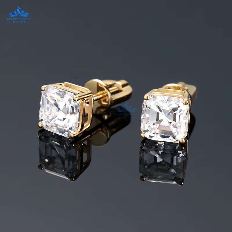 GRA Certified Moissanite Diamond Asscher Cut Stud Earring for Women 925 Sterling Silver 18K Gold Trendy Hip Hop Jewelry