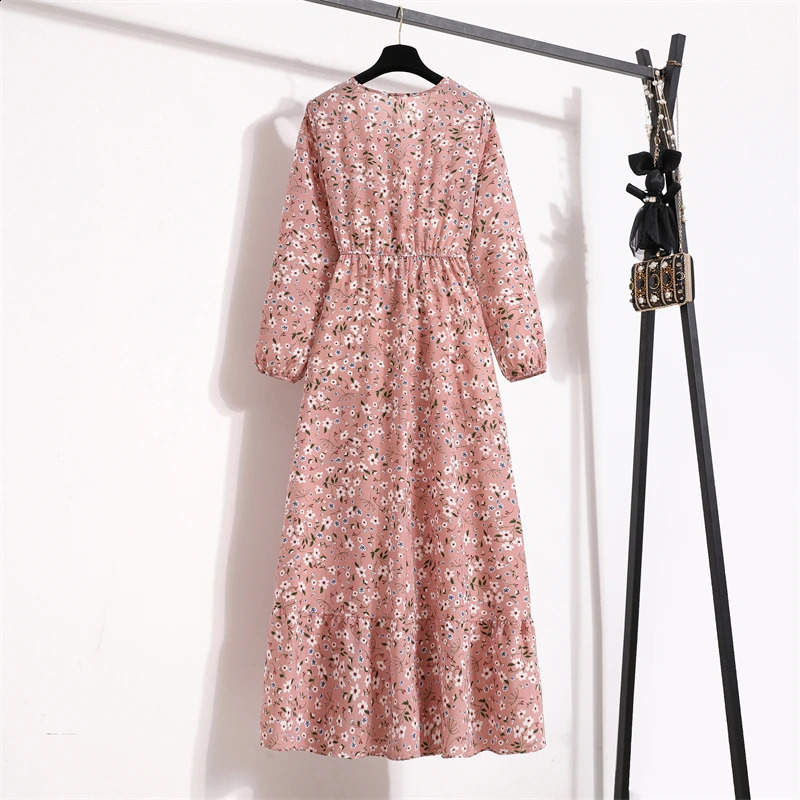 Spring Summer Women Maxi Dresses Casual Full Sleeve Floral Printed O-neck Woman Bohe Beach Party Long Dress Mujer Vestidos 250409