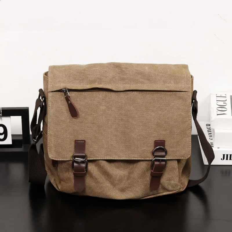 Casual canvas messenger bag mens fashionable retro mens cross body bag laptop bag handbag large capacity shoulder messenger bag mens 250411