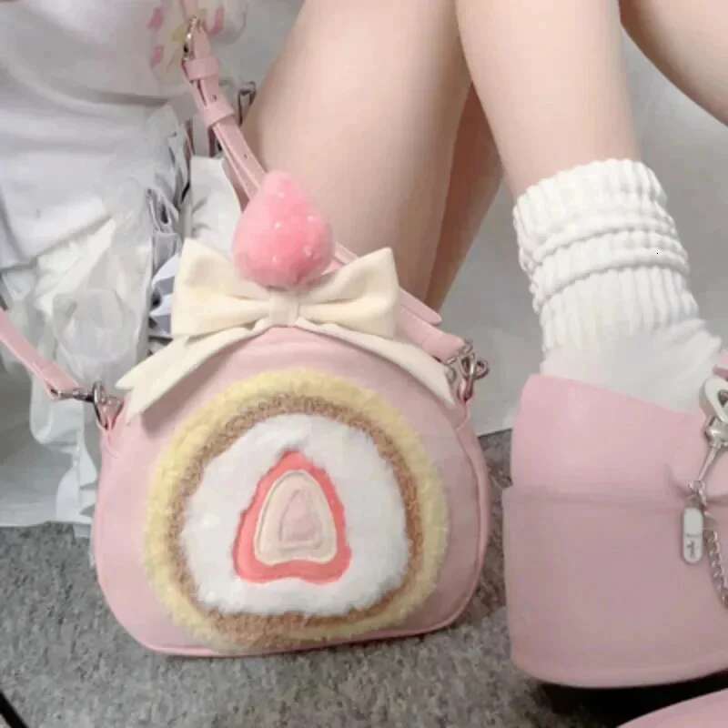 New Cute Lolita Cake Roll Bags Women Sweet Kawaii Pink Bag For Girl Christmas Gift Strawberry Travel Backpack