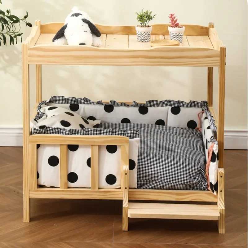 2-story solid wood princess pet bed universal cat and dog bed breathable pet shelter cat and dog climbing ladder X250412