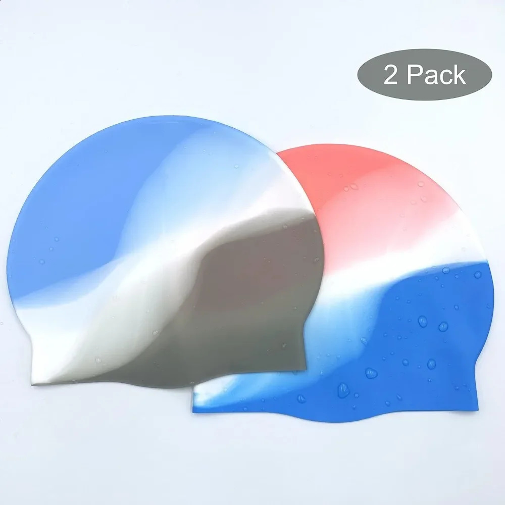 2Pack Durable Silicone Swim Cap for Women and Men Adults Youth Long Short Hair Universal Swimming Caps 2 Colors 250411