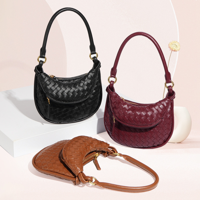 Woven Twin Bag Women's Fashion PU Leather Handbag Designer Underarm Shoulder Bag