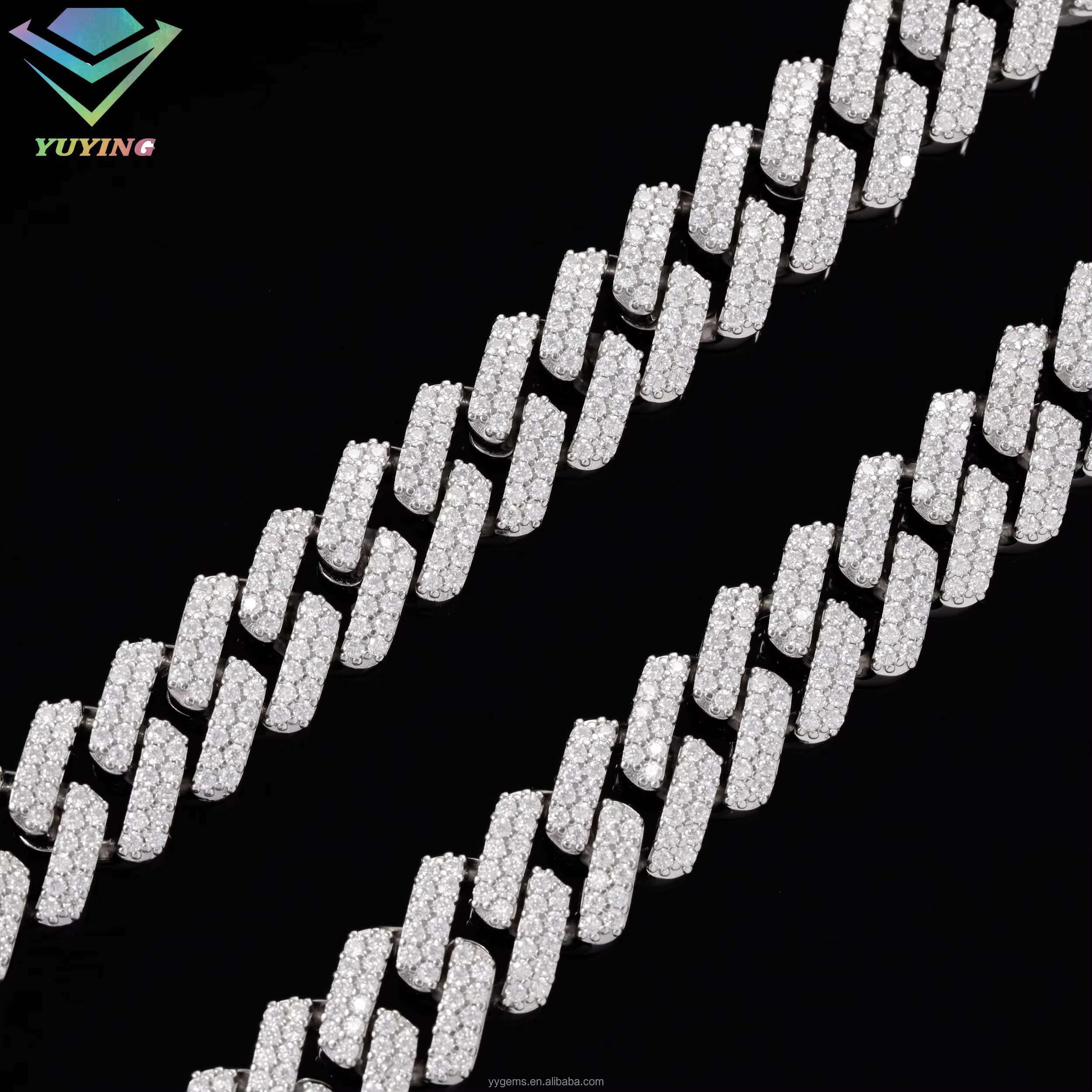 S925 Sterling with Iced Out 2row 13mm Vvs Moissanite Cuban Moissanite Diamond Chain Cuban Link Moissanite Necklace Bracelet