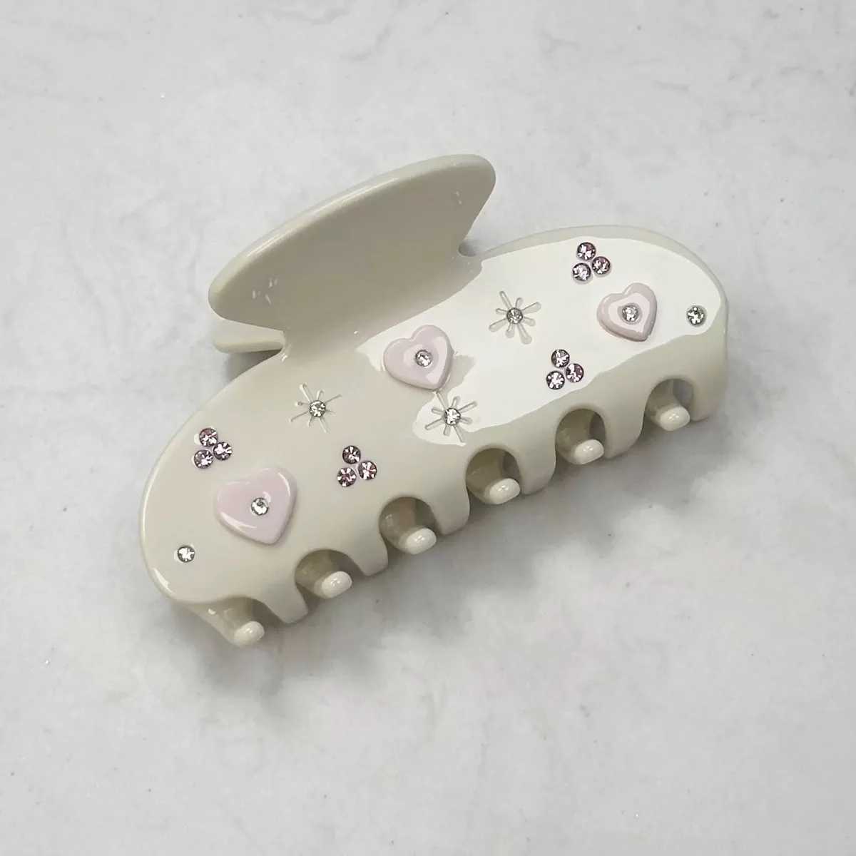 Crystal heart-shaped hair accessory beach style hair clip retro claw clip summer rhinestone hair clip Y2504012