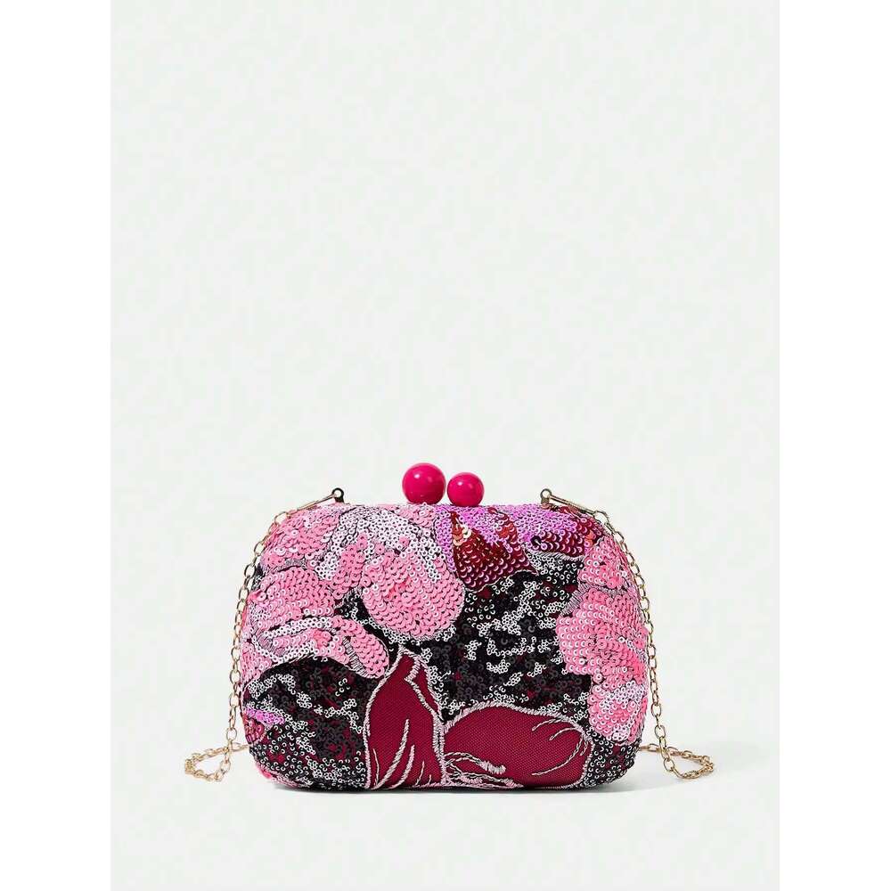 Women's embroidered pearl random pattern dinner detachable shoulder strap box bag, perfect choice for parties, dances