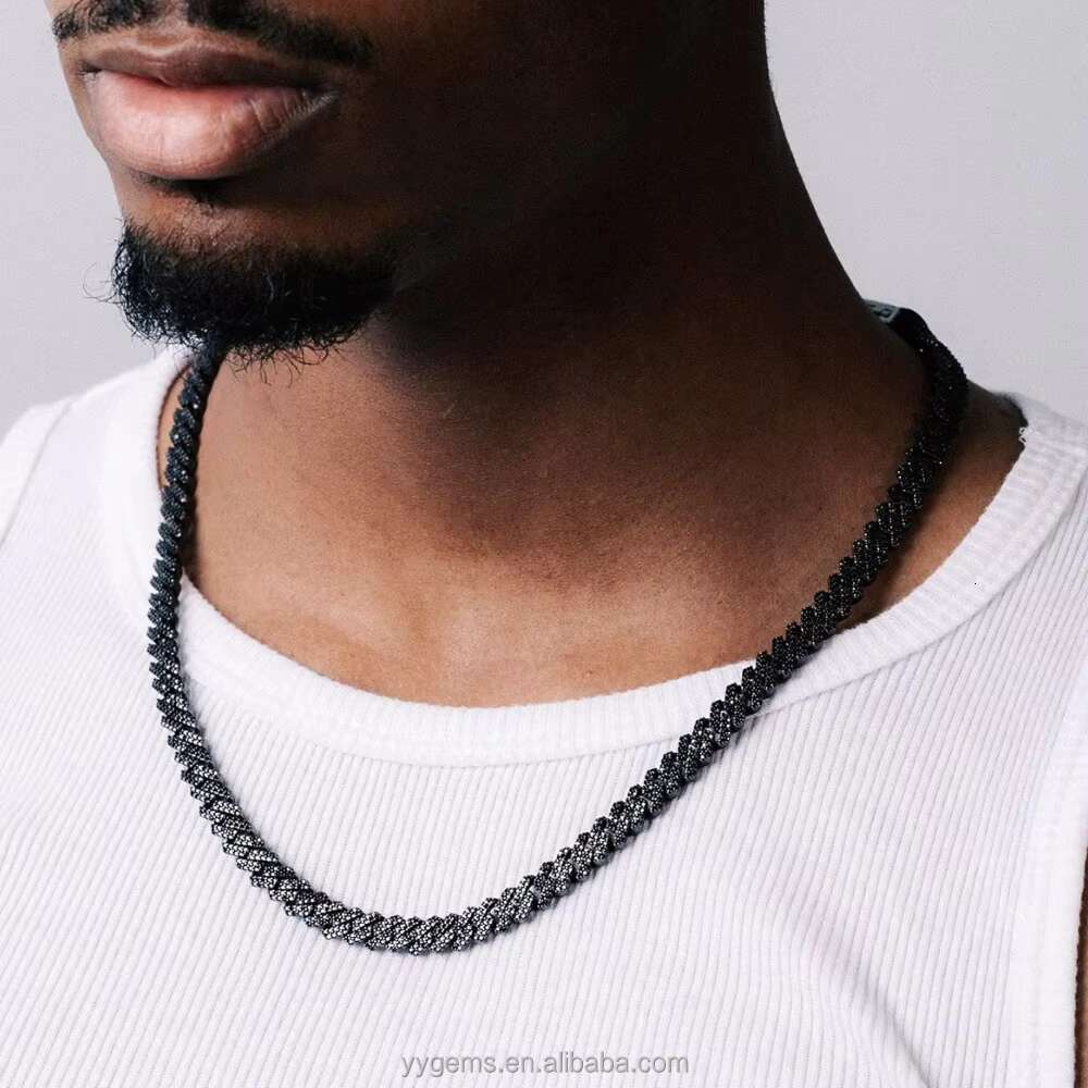 Yu Ying Pass Diamond Test 12mm Wide 2Rows Cuban Link Chain 925 Silver Hip Hop VVS Moissanite Chain Mens Jewelry