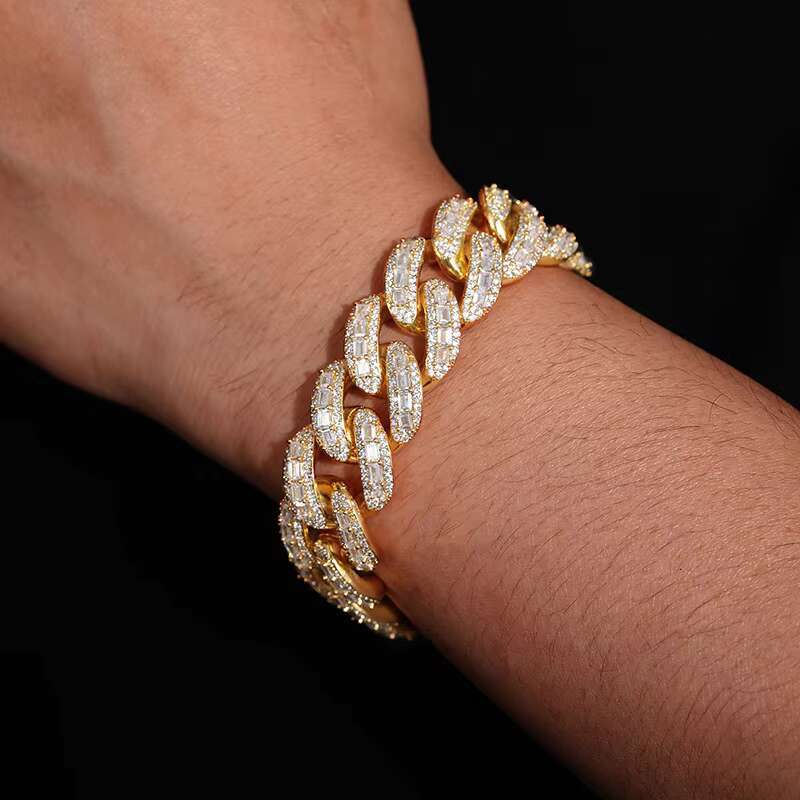 Womens Fashion Jewelry Sets 18K Gold Plated Cuban Chain Bracelet with Zircon Gemstone Copper Body