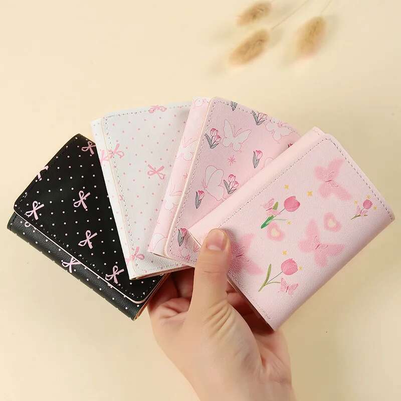 Cute Bow Wallet Women Sweet Pink Color Style ral Purse Holder for Girl Portable Travel Cash Coin Photo Card Bag ddmythur