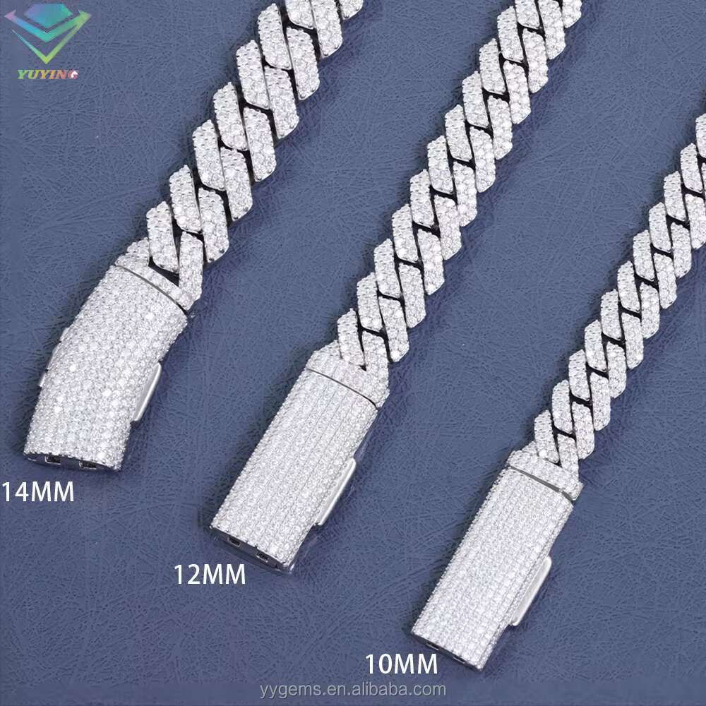 Yy New Design 12mm 2rows Iced Out Cuban Link Chian Vvs Moissanite Pass Diamond Tester 925 Silver Fine Jewelry Necklaces for Men