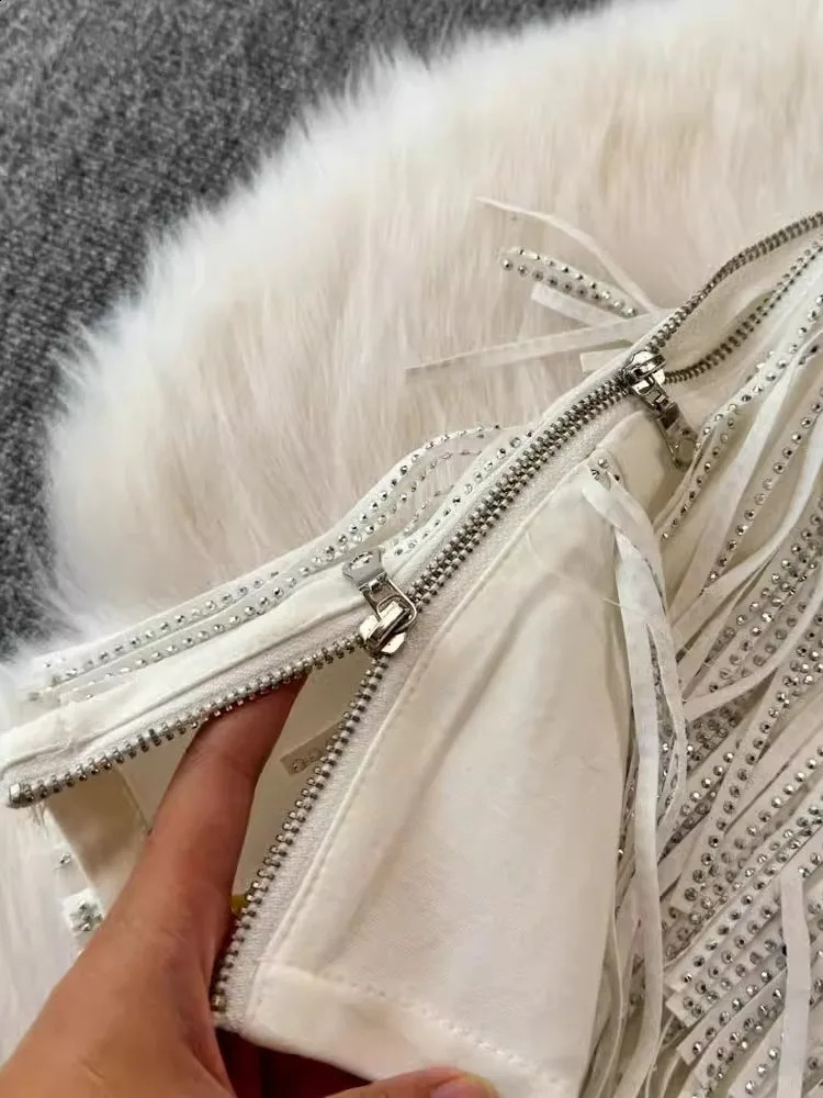 Fashion Y2k Tassel Shorts Black Diamond Korean Sexy High Waist Trendy Party Night Shop Costume Dance Pants Women 250411