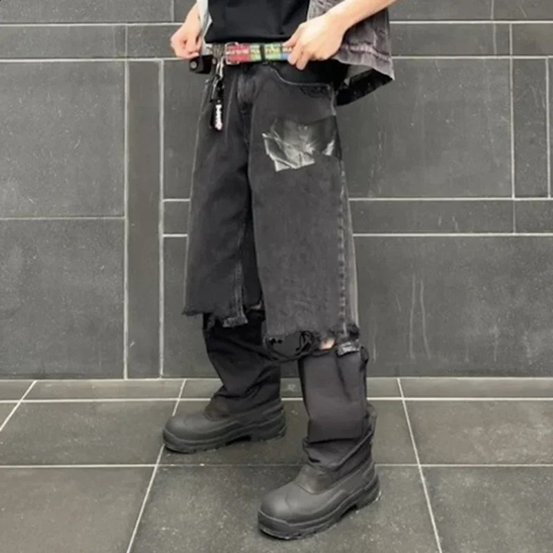 Mens straight retro hole knee length denim mens tight jeans 250411Z