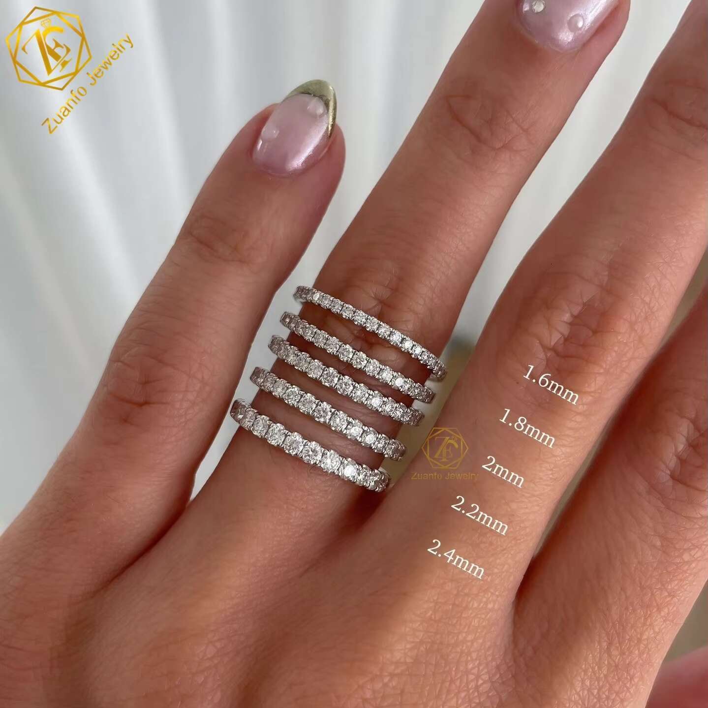 VVS Moissanite Ring Eternity Wedding Band Iced Out 1.6mm 1.8mm 2mm 3mm Diamond Silver 14k 18k Gold Engagement Stackable Rings