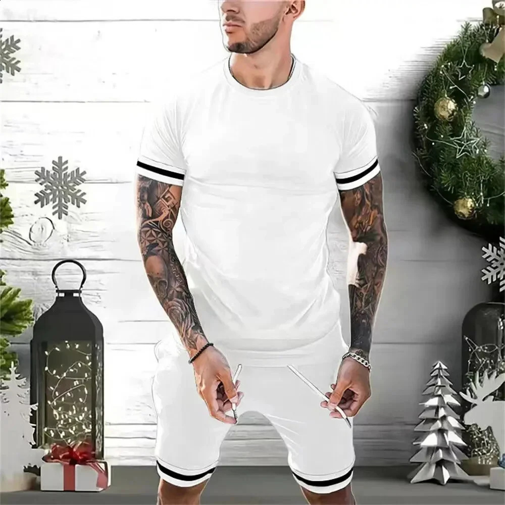 Mens short sleeved casual shorts 3D printed sportswear 2-piece quick drying summer product outdoor casual T-shirt 250411