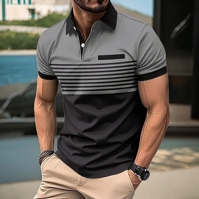 Mens Summer Casual Short-Sleeved Polo Shirt Business Casual Breathable T-Shirt Mens Sport Top European and American plus size 250408