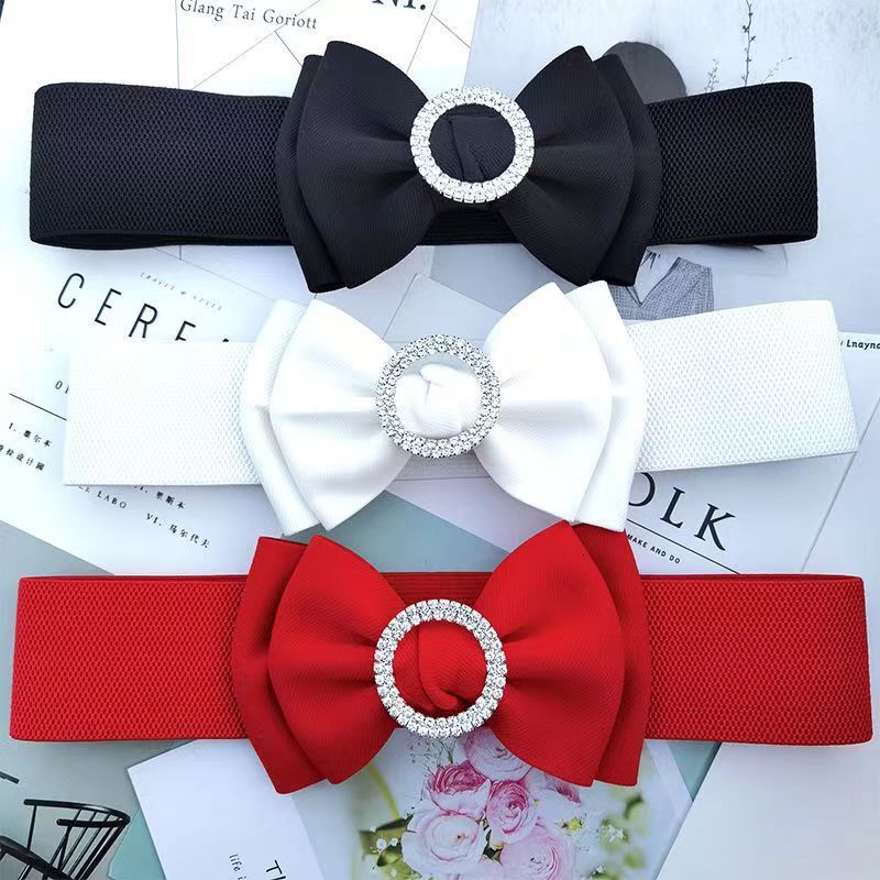 New Fashion Versatile Bow Round Diamond Shirt Work Clothes Cover Elastic Women's Strap Waist Matching Skirt